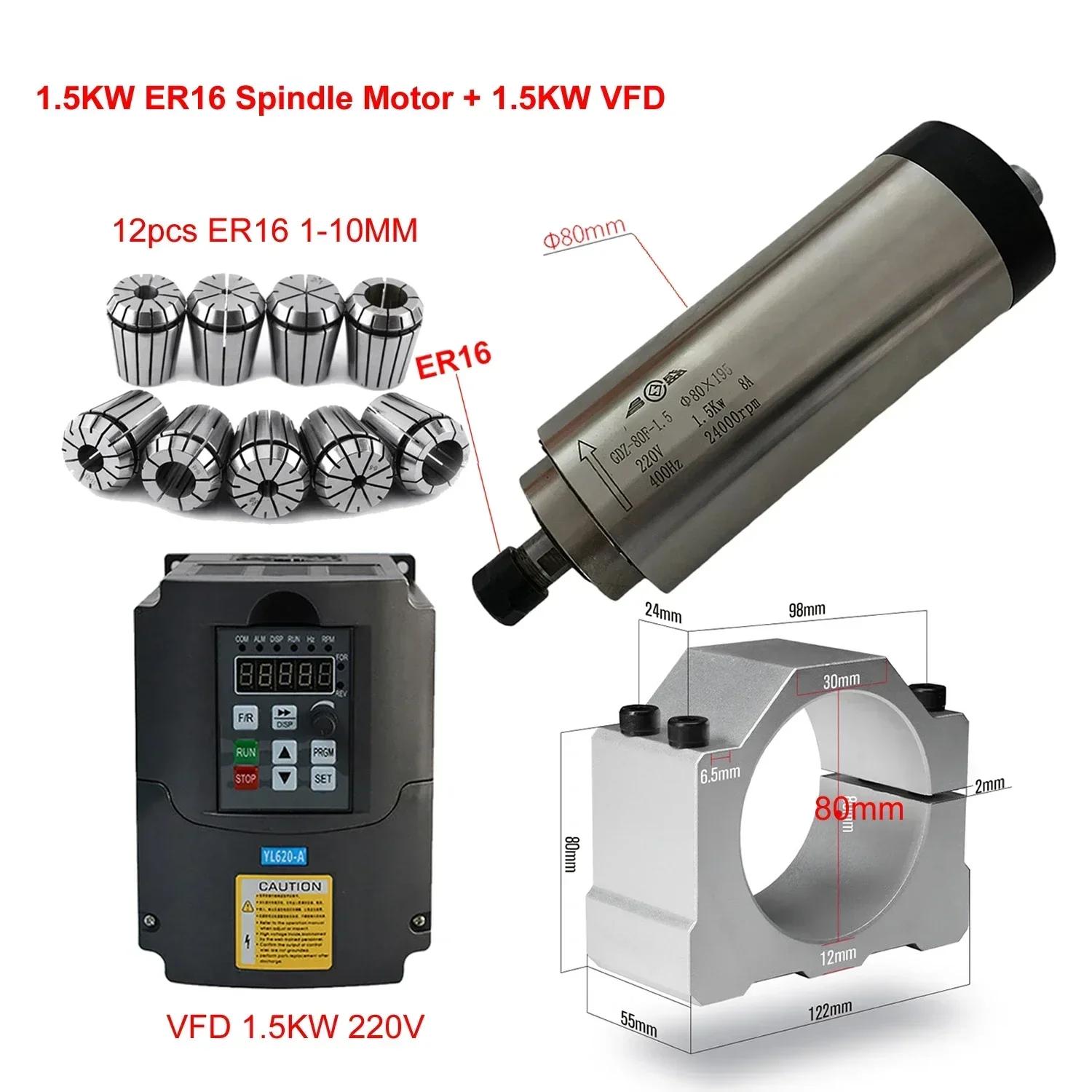 Er20 Collet Chuck Spindle Motor 220V - Kit de Motor Spindle CNC Refrigerado