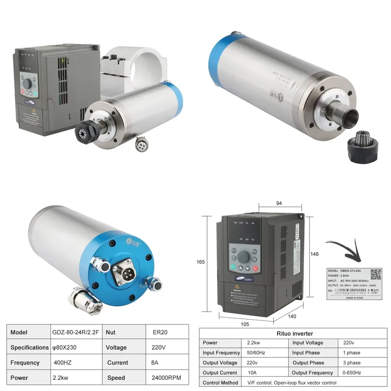 2.2Kw Water Cooled Spindle Kit Vfd - 2026 China Fábrica ER20 2.2kw Kit