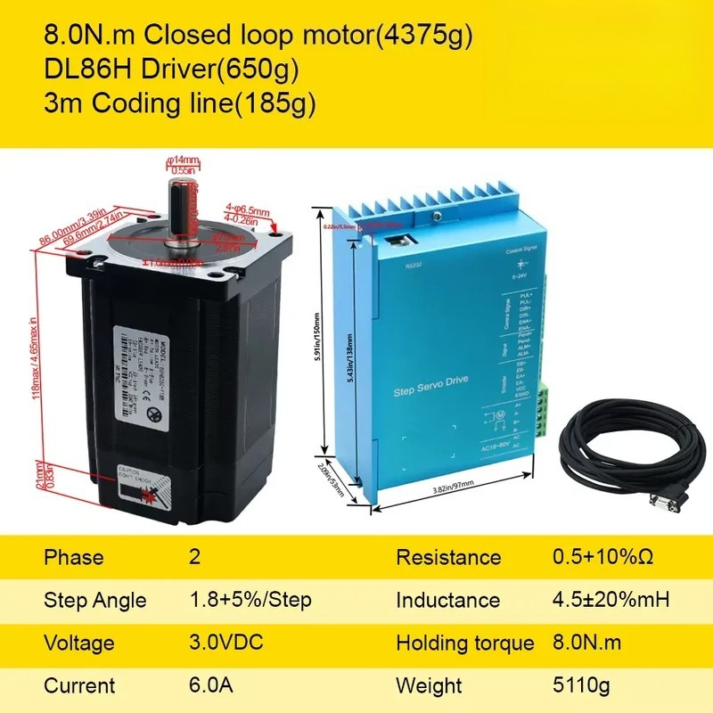 Hybrid Servo Driver Nema 34 8.5Nm - Conjunto de Motor de Passo de