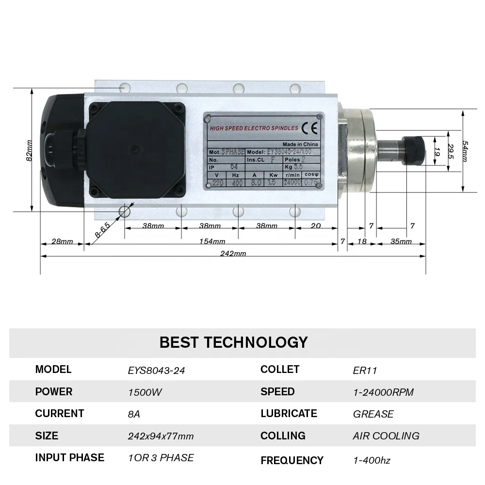 HLTNC 1.5kw Motor Spindle Refr - Air Cooled 1.5Kw Spindle Motor Inverter 110V avaliação e preço