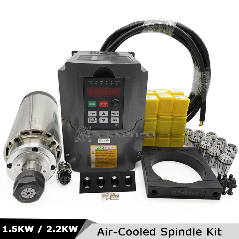 Kit de Spindle CNC Refrigerado - Air Cooled 1.5Kw Spindle Motor Inverter 110V avaliação e preço